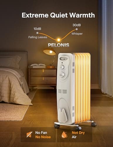 PELONIS Radiator Heater for Large Space, Electric Oil Filled Radiator, Dual Knobs, 1500W, Quiet Space Heater, 3 Modes, Tip-over Protection 3