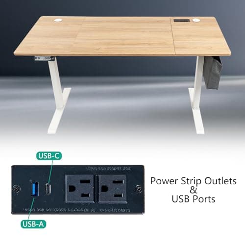 PORIYA 55x24 Inch Electric Height Adjustable Standing Desk with Cable Management, Splice Board, Mouse Pad, 2-Outlet Power Strip with USB 20W Charger, and Casters (Brown 55 * 24) 9