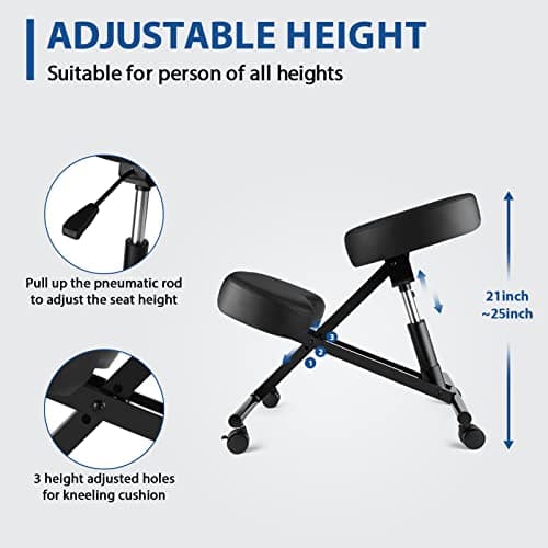 Ergonomic Kneeling Chair, Meditation Chair with Height Adjustable and Cushion for Home and Office, Posture Office Stool with an Angled Seat and Casters 6