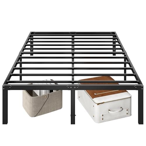 Kujielan 14 Inch King Metal Platform Bed Frame,Metal Slat Support,Mattress Foundation,No Box Spring Needed,Large Storage Space, Easy Assembly,Sturdy Bed Frame,Black
