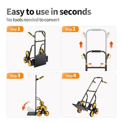 SmarketBuy Stair Climbing Dolly, Upgraded Heavy-Duty Stair Climber Hand Truck 770 Lbs Capacity, Foldable Cart for Stairs with 13.8" x 11.6" Nose Plate, 6 Wheels and 2 Ropes for Home,Office or Shopping 5