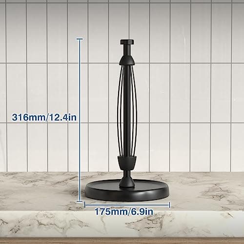 Paper Towel Holder Countertop, One-Handed Tear, Stainless Steel, Weighted Base, Black, Paper Towel Roll Holder Stand with Ratchet Mechanism for Kitchen Bathroom Farmhouse Essentials Decor Accessories 6