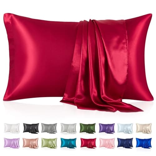 Silk Like Satin Pillowcase Standard Size, Burgundy Smooth and Cooling Satin-Silk Pillow Cases for Hair and Skin with Envelope Closure, Gift for Women Men, 2 Pack (20x26, Burgundy)