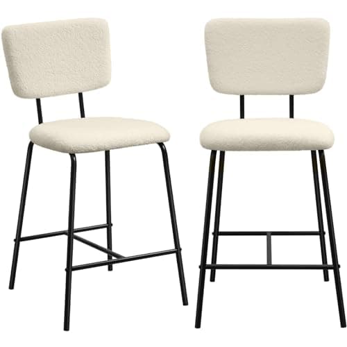 Barstools Set of 2 Counter Height Bar Stools : Modern White Upholstered Boucle Fabric Bar Stool for Kitchen Bistro Pub Armless Bar Chair with Metal Base for Dining Room Counter Island 8