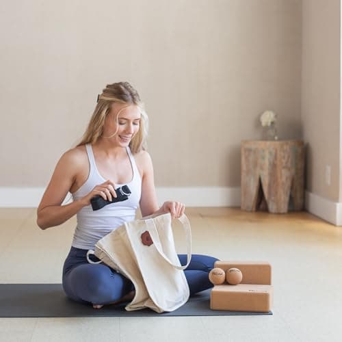 Natural Cork Yoga Blocks 2 Pack with Strap & Massage Balls - Premium Yoga Accessories for Women & Men 8