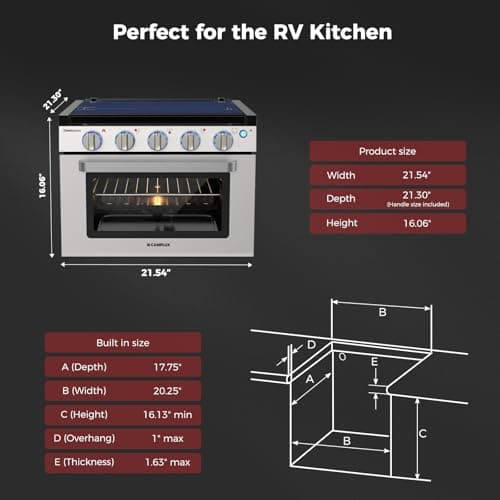 CAMPLUX Classic RV Propane Range 17 Inches, Propane Range Oven with 3 Burners Cooktop for RV, RV Propane Stove Oven Combo 28,100 BTU/Hr, Stainless Steel RGS17MSF 7