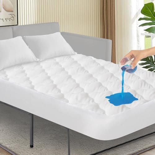 Sofa Bed Queen Mattress Protector Pad Waterproof Quilted 60" X 72", Breathable & Cooling Queen Sleeper Sofa Mattresses Pad Cover Fitted with Deep Pocket Up to 8", (White)