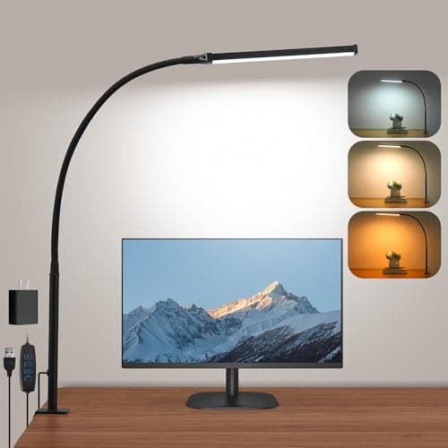 LIBORA Led Desk Lamp for Home Office, Eye-Caring Desk Light with Clamp, Clip on Light for Reading, 3 Modes 10 Brightness, Flexible Goose-Neck, Memory Function, Study, Work, Draw, Black