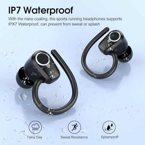 Wireless Earbuds, In Ear buds Wireless Earbuds Bluetooth, Bluetooth 5.3 Headphones Sport, 50H Playtime LED Display, Deep Bass Stereo Noise Cancelling Headphones, IP7 Waterproof Earphones, Jet Black 5
