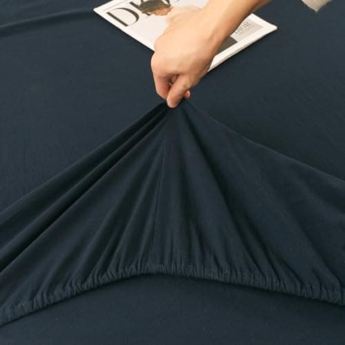 Ecocott Bedding Navy Blue Fitted Sheet King Size - 100% Selected Natural Cotton - Elasticized Deep Pockets, Shrinkage & Fade Resistant - Easy Care 7