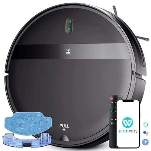 MANVINS Robot Vacuum and Mop Combo, WiFi/Alexa/App Scheduling, Smart Robotic Vacuum Cleaner, Ultra-Slim & Quiet, Tangle-Free, Auto Recharge, Robot Vacuum Cleaner for Pet Hair/Carpet/Hard Floor