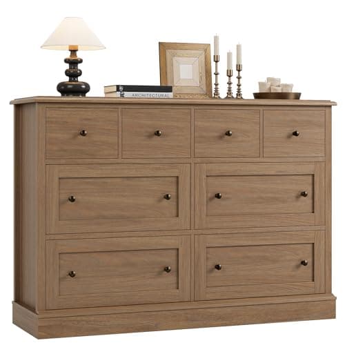 FINETONES 8 Drawer Dresser, 47.2" Chest of Drawers with Large Storage, Wood Dresser with Deep Drawers, Long Dressers & Chests of Drawers for Home Office, Walnut