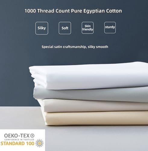 1000 Thread Count Cotton Pillow Cases Standard Size Set of 2, 100% Egyptian Cotton Sateen Weave Pillowcases,Envelope Closure Pillow Cover Silk Soft Breathable(White Standard) 5