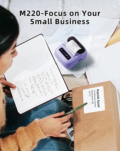 Phomemo M220 Label Maker, Bluetooth Thermal Label Maker Machine for Barcode, Address, Home, Mailing, Small Business,Clothing, Portable Wireless Printer with 1 Rolls Label, Purple 7