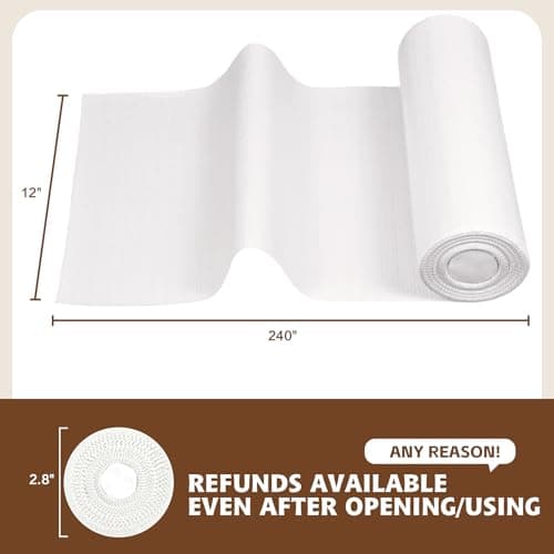 Shelf Liners for Kitchen Cabinets 12in x 20FT, Non Adhesive Drawer Liner Pure White Thickened Shelf Liner Non-Slip Easy to Clean for Tool Box Refrigerator with Knife and Tape Measure 3