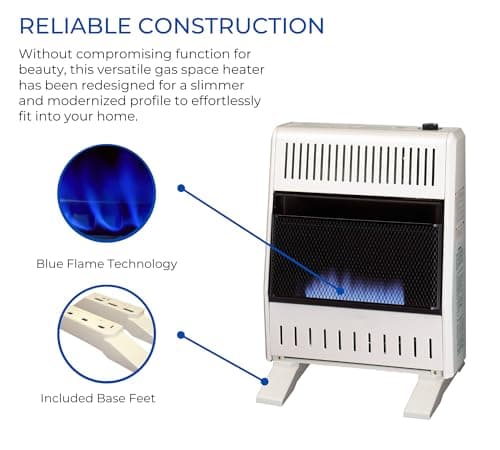 ProCom MN200TBA-B Ventless Natural Gas Blue Flame Space Heater with Thermostat Control for Home and Office Use, 20000 BTU, Heats Up to 950 Sq. Ft., Includes Wall Mount and Base Feet, White 2