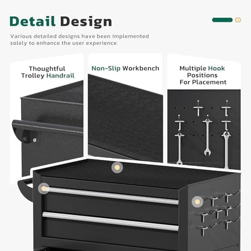 Greenvelly Metal Tool Chest,8-Drawer Rolling Tool Cart with Wheels,2 in 1 Detachable Tool Cabinets,Tool Box,Liners and Locking System for Garage,Warehouse,Workshop, Barbershop(Black) 5