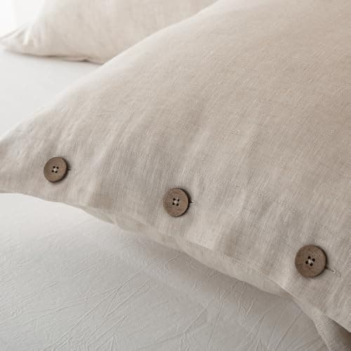 EVERLY 100% Linen Pillowcases Set of 2, French Linen from Normandy, 20X26Inch Standard Size, Natural Color, Coconut Buttons Closure, Flax Pillowshams-Pillowcase-Linen 9