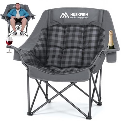Huskfirm Oversized Camping Chairs for Adults Folding Padded Camping Chair Heavy Duty XL Camping Chair - 400LBS Support Lawn Chairs for Outdoor Sports Beach Fishing with Cup Holder & Carry Bag