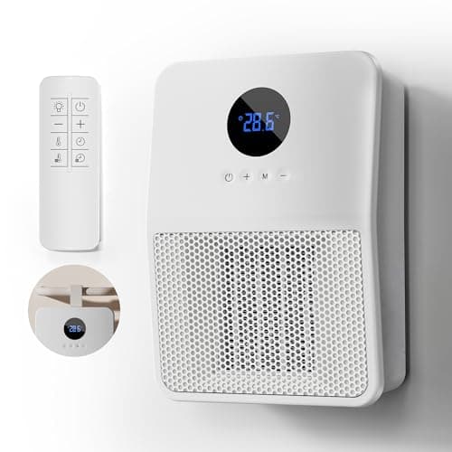 DUOMIY Electric Space Heater, 3-IN-1 Portable Heater for Wall Mount/Hook/Desktop, Remote&Thermostat, 3 Modes, 24H Timer, 1500W PTC Fast Heating Ceramic Heater for Office Bedroom Bathroom, White