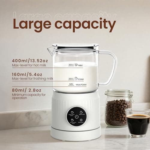 Casimhu 4-in-1 Milk Frother, Electric Milk Frother and Steamer with LED Touch Screen, Ceramic Lining Bottom, Milk Warmer 13.52oz for Lattes, Cappuccinos, and Macchiatos at Home, White 6