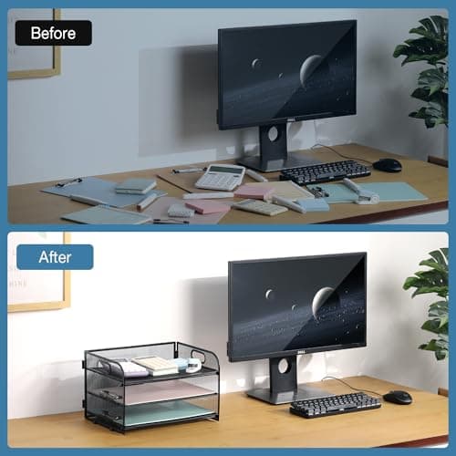 NCXTKJ 3-Tier Letter Tray Paper Organizer with Handle, Compact Mesh Desk File Organizer for Home Office Supplies Desktop Accessories,Black 6