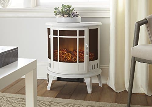 e-Flame USA Regal Freestanding Electric Fireplace Stove - 3-D Log and Fire Effect (White) 5