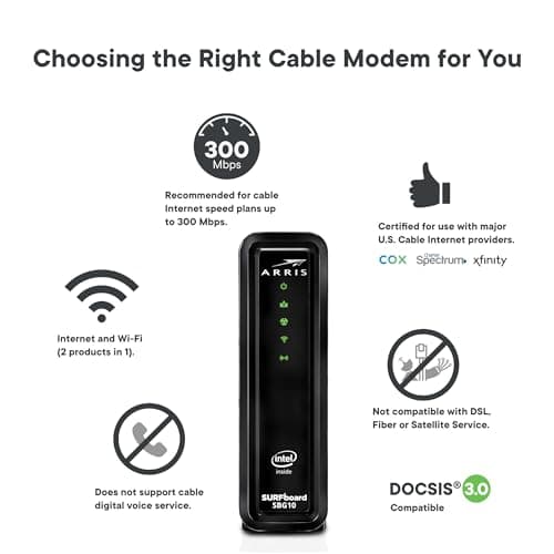 ARRIS (SBG10-RB) - Modem Router Combo - DOCSIS 3.0 16 x 4 Gigabit & AC1600 WiFi, [Check with your provider for compatibility]400 Mbps Max Internet Speeds - Renewed 5