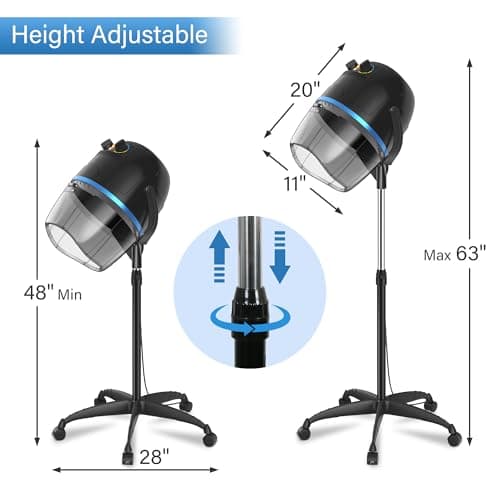 Epetlover 1300W Adjustable Hooded Hair Dryer Professional Stand Up Bonnet Hair Dryer Salon Equipment with Rolling Base for Home Hair Drying 5