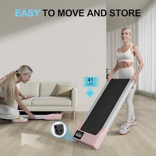 Lacuffy Smart Walking Pad, 2-in-1 Under Desk Treadmill for Home Office, Portable Walking/Jogging Machine with App & Remote Control, Fitness Data Recording (Pink) 6