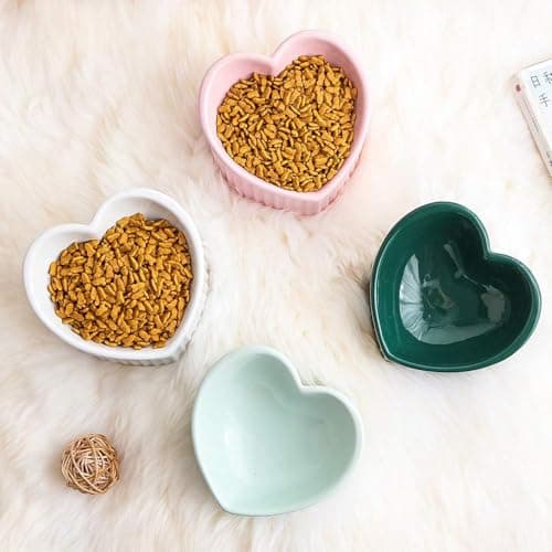 Pink Ceramic Raised Cat Bowls, Tilted Elevated Food or Water Bowls, Stress Free, Backflow Prevention, Dishwasher and Microwave Safe, Lead & Cadmium Free 8