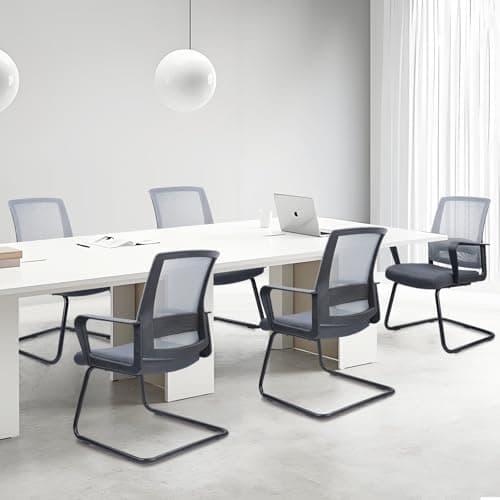 CLATINA Office Guest Chair with Lumbar Support and Mid Back Mesh Space Air Grid Series for Reception Conference Room Gray 9