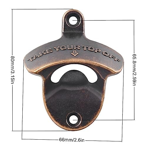 Jumiok Wall Mounted Bottle Opener with Magnets Built-in, Antique Copper Magnetic Soda Beer Cap Opener Wooden Caddy Mounted Stainless 5