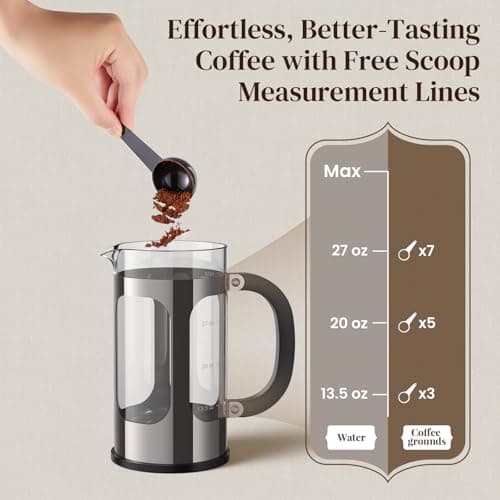 Veken French Press Coffee Maker 34oz, No Plastic Touching Cafe,Thickened Glass Stainless Steel Brewer, Cold Brew Cafetera Tea pot for Kitchen Travel Camping, Gifts, Decor, Bar Accessories, Dark Pewter 9