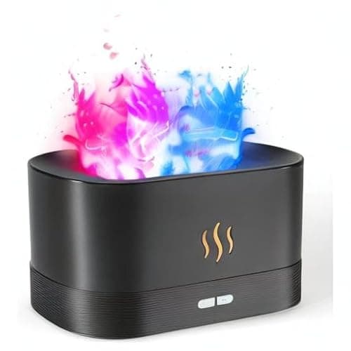 Colorful Flame Air Aroma Diffuser Humidifier, Upgraded 7 Flame Colors Noiseless Essential Oil Diffuser for Home,Office,Yoga with Auto-Off Protection 180mL (8Hours Black) 7