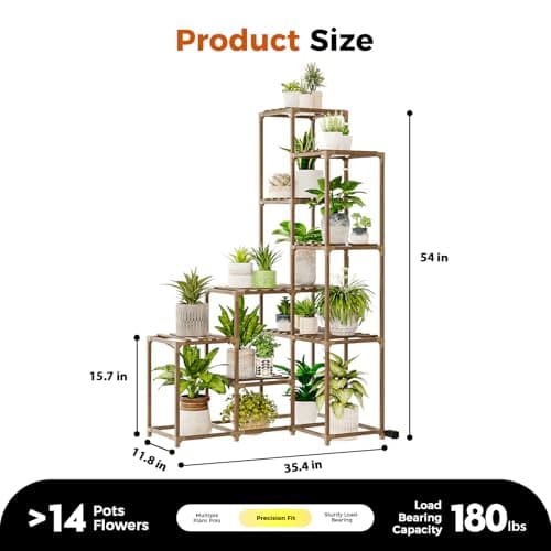 Bamworld Corner Plant Stand With Grow Lights - Tall Shelf Indoor Outdoor for Multiple Plants - Wood Table 7 Pots Flower Stands for Living Room Rack 5