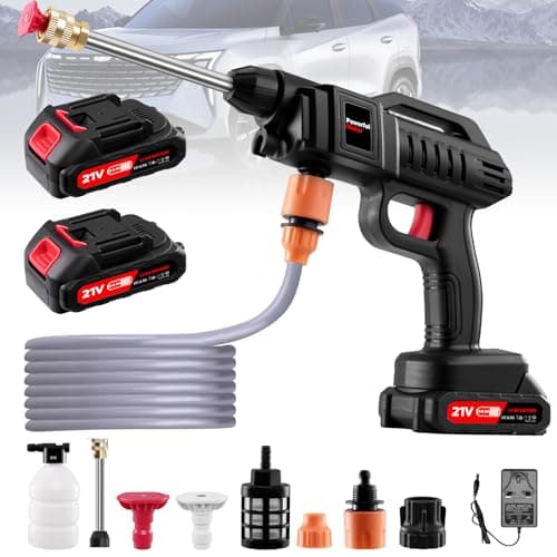 Cordless Pressure Washer, 1500W Portable Battery Power Washer, 60Bar/870 PSI Electric Pressure Washer Handheld High Pressure Car Washer Gun with Nozzles, 2 Battery, 5m Hose Cordless Jet Washers