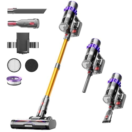 Cordless Vacuum Cleaner,600W 50KPA 65Mins Self-Standing Vacuum Cleaners for Home, Stick Vacuum Cordless with Wall Mount Charging, LED Display, Upgraded Roller Brush for Carpet,Pet Hair,Hardwood Floor