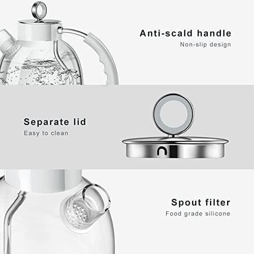 ASCOT Electric Kettle, Glass Electric Tea Kettle Gifts for Men/Women/Family 1.5L 1500W Borosilicate Glass Tea Heater, with Auto Shut-Off and Boil-Dry Protection (Polar White) 6
