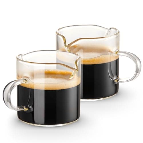 Qipecedm Espresso Cups Set of 2, 4 OZ Double Spouts Cups, Shot Glasses, Milk Cup with Handle, Clear Glass, Espresso Accessories for Machine, Small 7