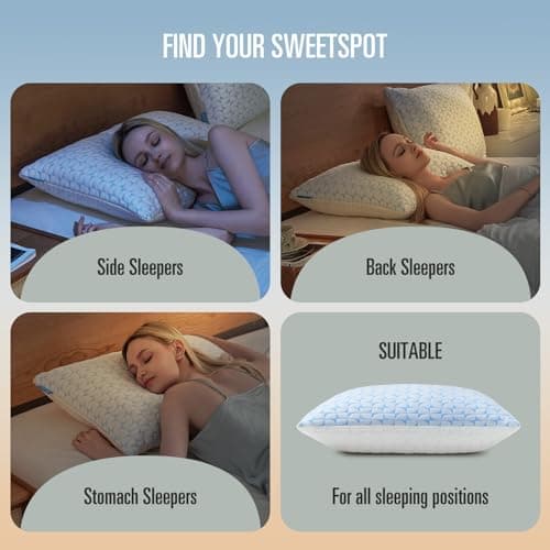 QUTOOL Firm Pillow Shredded Memory Foam, Cooling Pillow for Hot Sleeper, Adjustable Bed Pillow for Side Back Stomach Sleepers, Washable Cover, CertiPUR-US Certified, Queen Size Set of 2 8