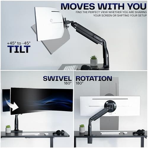 VIVO Aluminum Ultrawide Monitor Stand, Classic, Fits up to 49 inch Computer Screens, Single Articulating Pneumatic Arm, C-Clamp and Grommet Desk Mount, Max VESA 200x100, Black, STAND-V100H 7