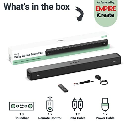 Majority Dolby Atmos Soundbar for TV, Bluetooth Wireless Sound Bar 2.0.2, 280W Sierra Home Audio Sound Bars for TV with Crystal Clear Sound Quality, HDMI ARC and Up-Firing Surround Speaker 9