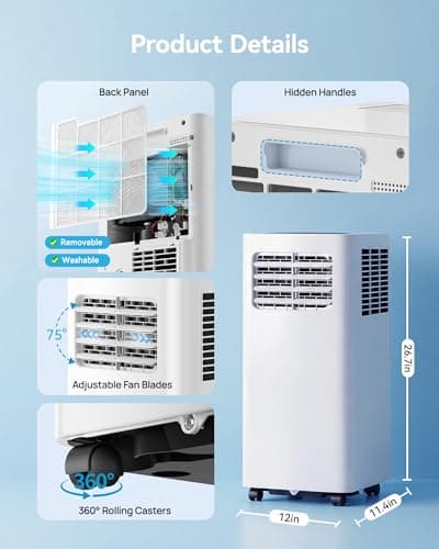 Feelfunn 8000 BTU Portable Air Conditioner, 3-in-1 Cools 350 Sq.Ft, Quiet AC with Fan & Dehumidifier, LED Display, Remote, 24H Timer, Window Kit, for Bedroom/Office/Dorms 7