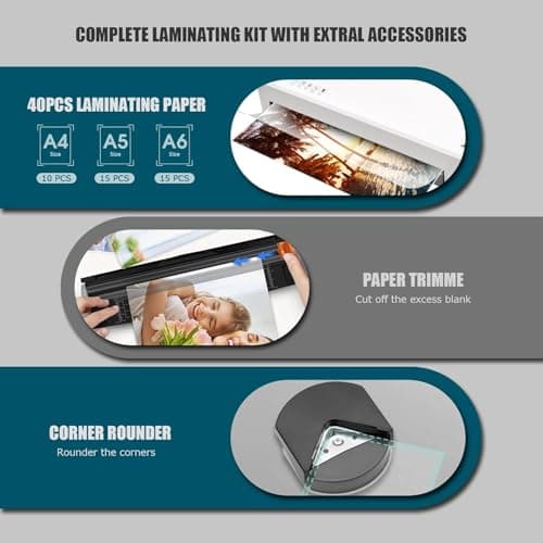 Buyounger Laminator Machine with 40 Laminating Sheets, A4 Laminator Thermal and Cold with Paper Trimmer & Corner Rounder, 9-Inch Laminating Machine for Home School Office 9