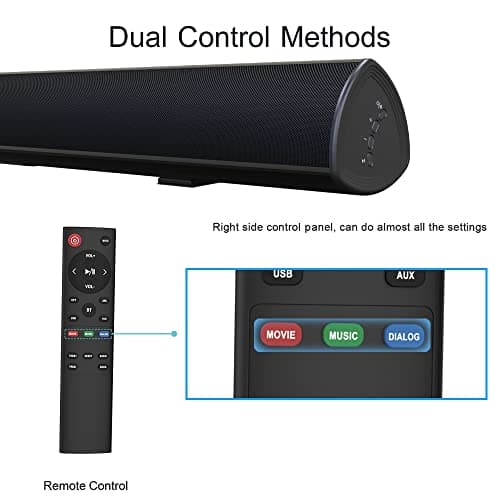 80Watt 34Inch Sound bar, Bestisan Soundbar Bluetooth 5.0 Wireless and Wired Home Theater Speaker (DSP, HDMI-ARC, Bass Adjustable, Optical Cable Included) 5