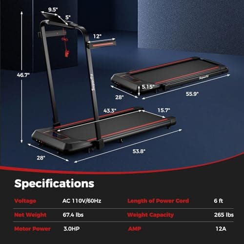 Goplus 2 in 1 Folding Treadmill, 3.0HP Walking Pad with Incline, 265lb Capacity Under Desk Treadmill with APP, Remote Control and LED Display, Portable Foldable Treadmills for Home Office 8