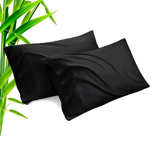 TELUS Black Pillow Cases King Size 2 Pack, Bamboo Rayon Cooling Pillowcases with Envelope Closure, Cool Breathable Pillow Case for Hot Sleepers & Night Sweats, 20x40 inches