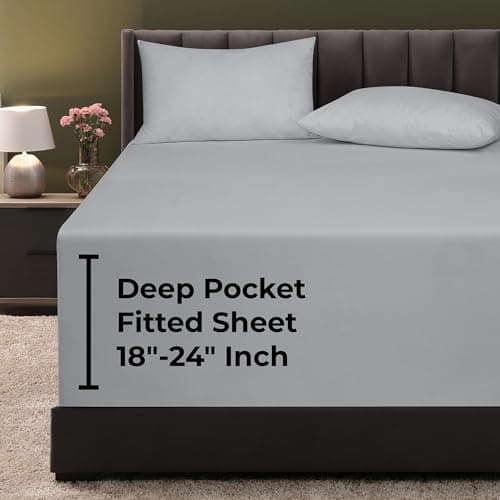 Royale Linens Extra Deep Pocket Full Fitted Sheet Only - Full Size Deep Pocket Silver Fitted Sheet - Fits 18 inch to 24 inch Thick Mattress - Soft & Breathable Elastic Sheets (54x75 Inches, Silver)