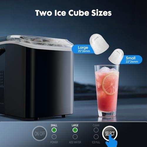 Sweetcrispy Countertop Ice Maker Machine, Portable Self-Cleaning Ice Machine with Ice Scoop, Basket and Handle, 9 Cubes in 6 Mins, 26.5lbs/24Hrs, 2 Sizes of Bullet Ice for Home Kitchen, Coal Black 5